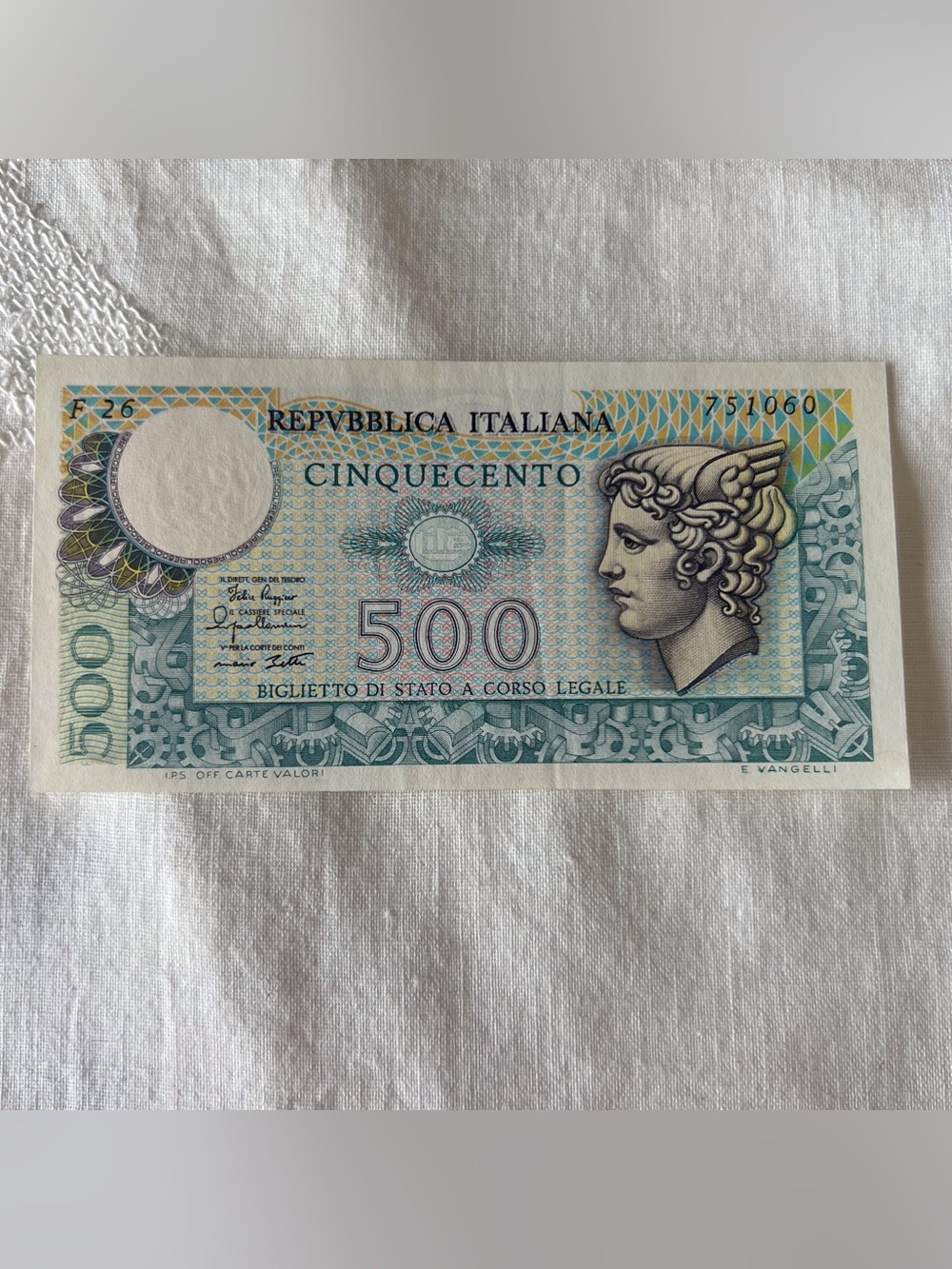 Vtg Italy 500 Lire Banknote 1974-1979 Mercury Roman God Paper Money Note Euro